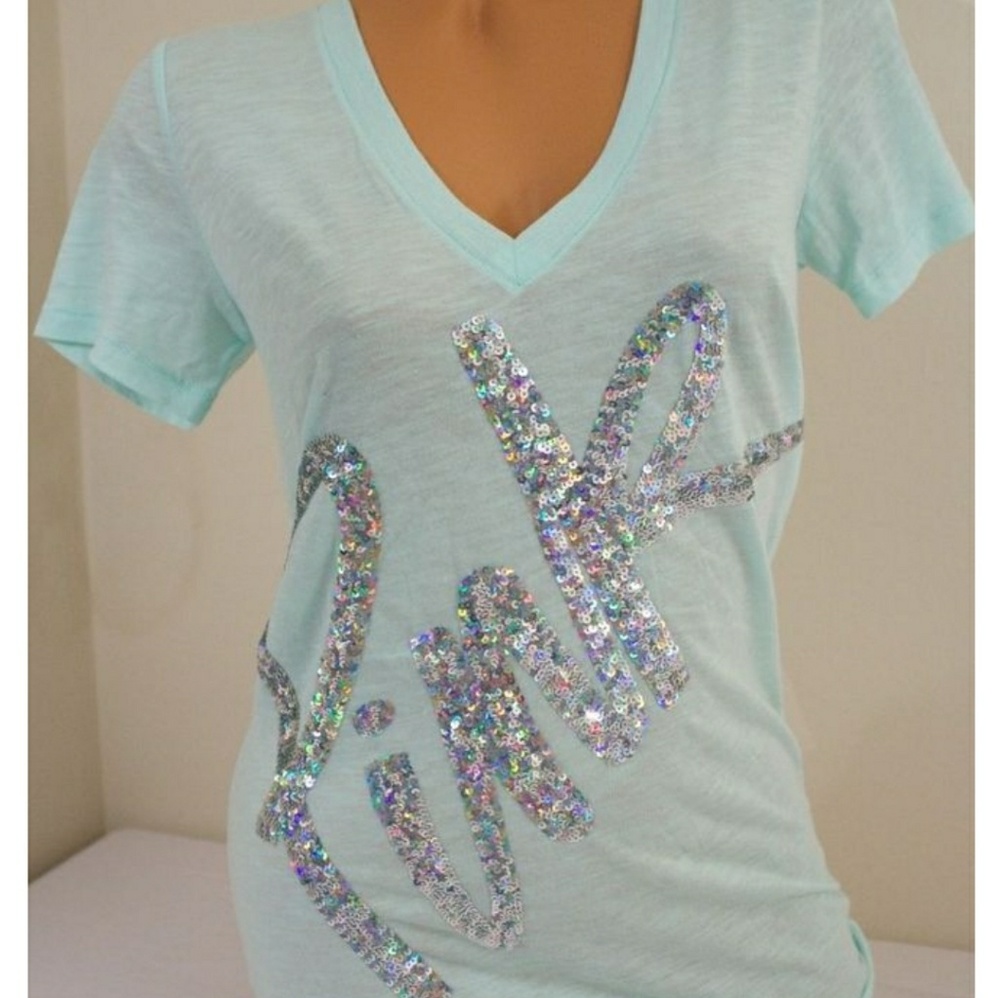 Victoria's Secret Pink Sequin t-shit mint - Picture 1 of 3